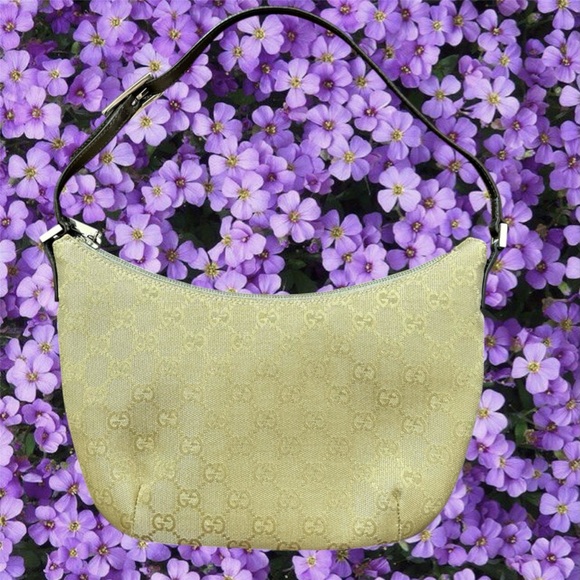 GUCCI gold fabric logo bag with metallic bronze handle, NWOT - Picture 2 of 16